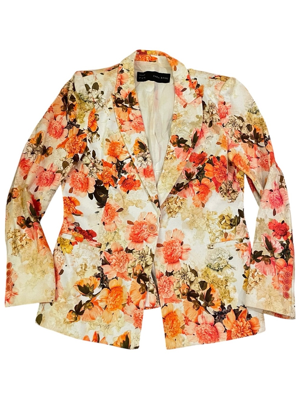 Zara Floral Blazer Jacket - Pink & Orange Floral - Sz XL